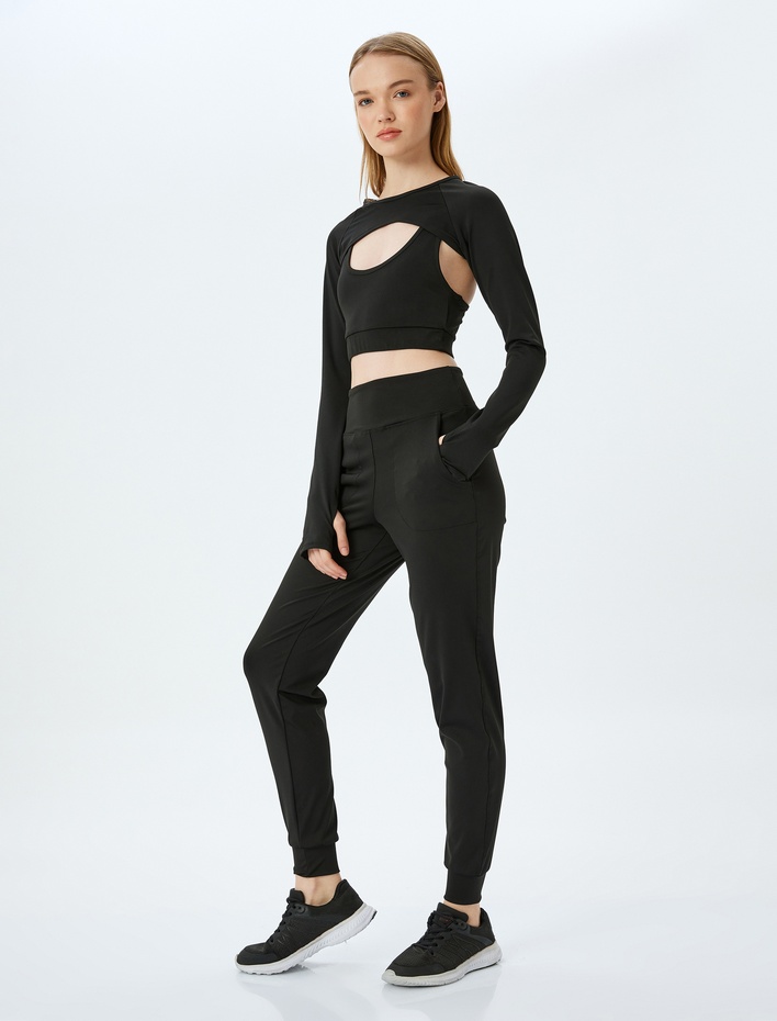  Yüksek Bel Lastikli Cep Detaylı Jogger Spor Eşofman Altı