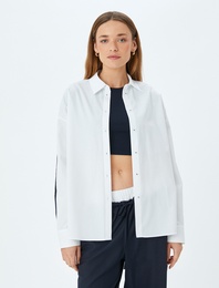 Uzun Kollu Çizgili Detaylı Poplin Oversize Gömlek