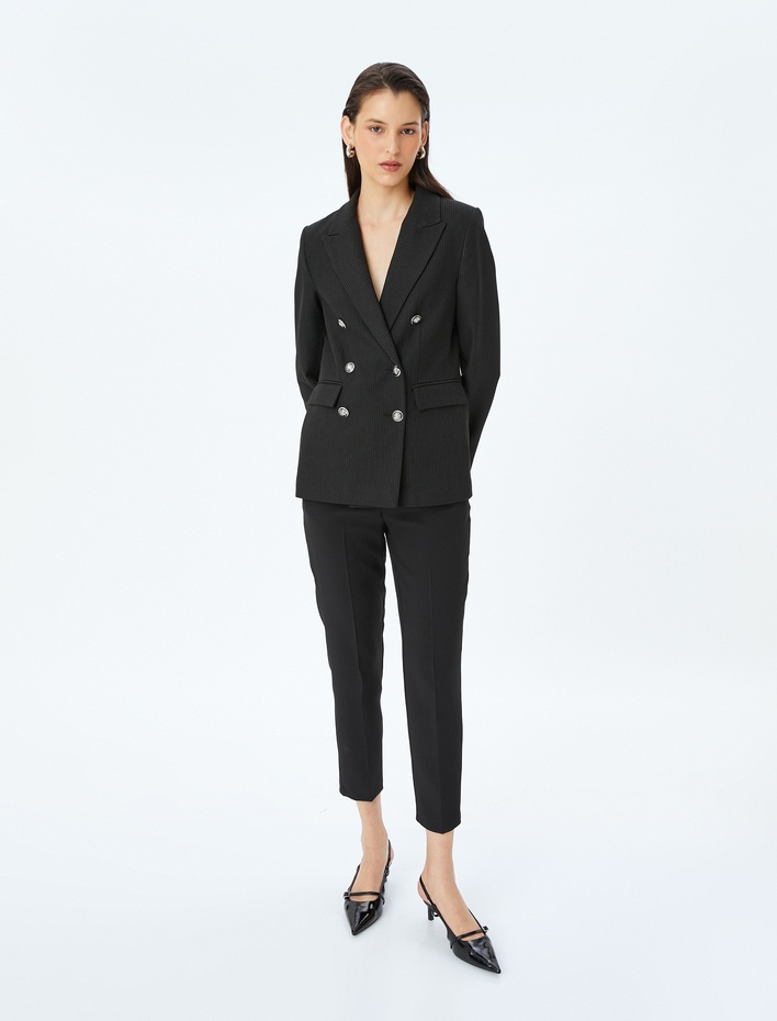  Slim Fit Yüksek Bel Cepli Cigarette Kumaş Pantolon