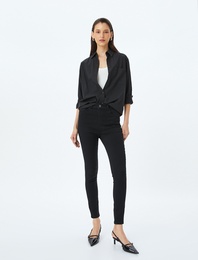 Yüksek Bel Skinny Fit Dar Paça Düğmeli Kot Pantolon - Skinny Fit Push Up Jean