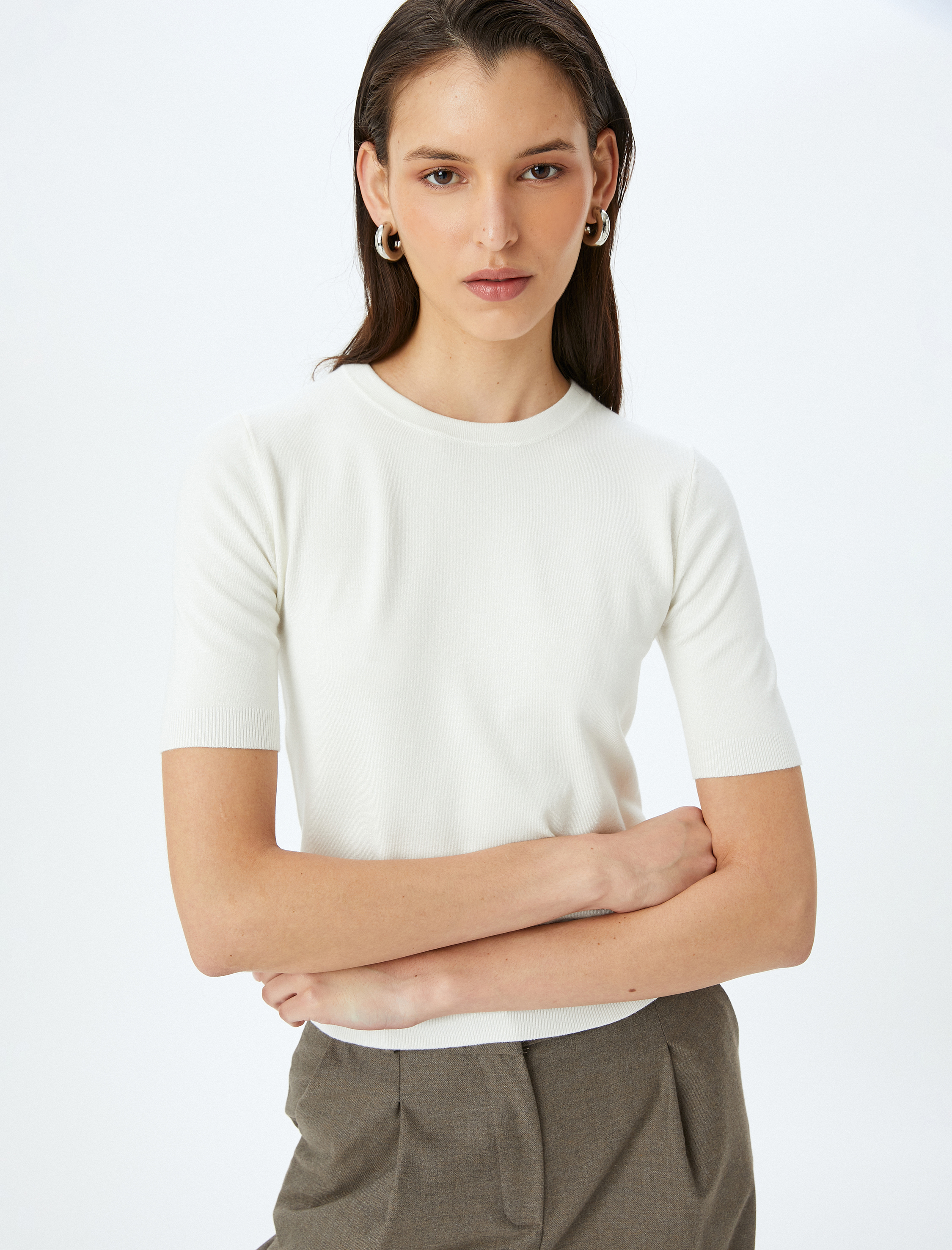   Bisiklet Yaka Kısa Kollu Basic Triko Kazak