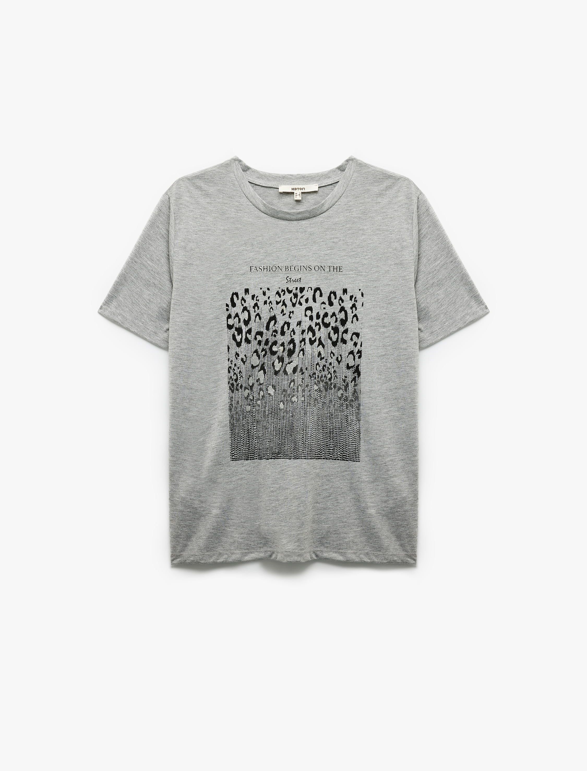   Leopar Baskılı Bisiklet Yaka Kısa Kollu Tişört