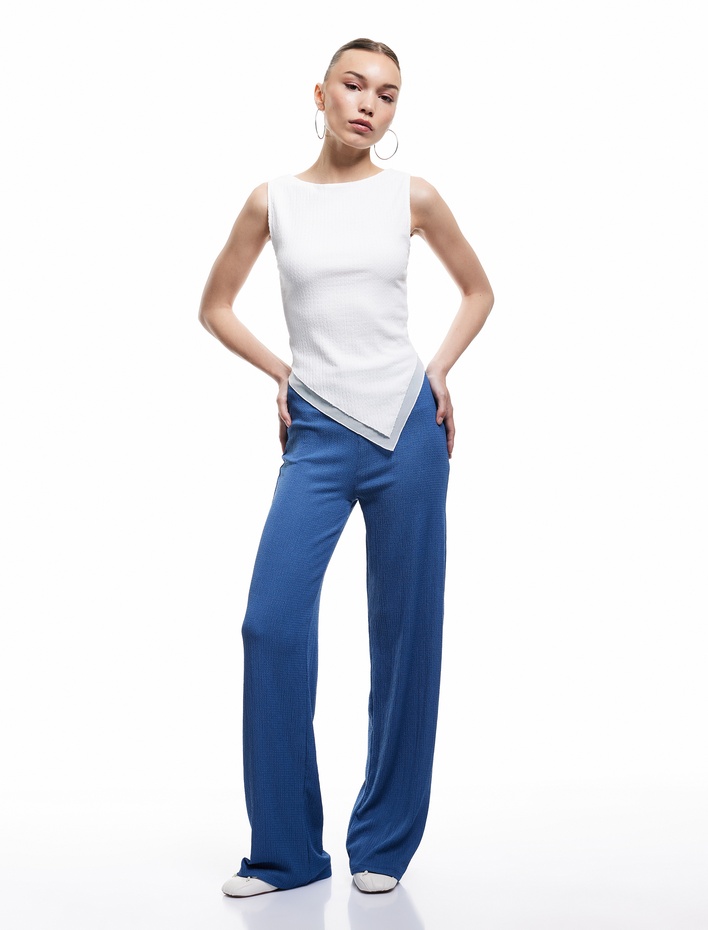  Beli Bağcıklı Yüksek Bel Bol Paça Bürümcük Rahat Kalıp Pantolon