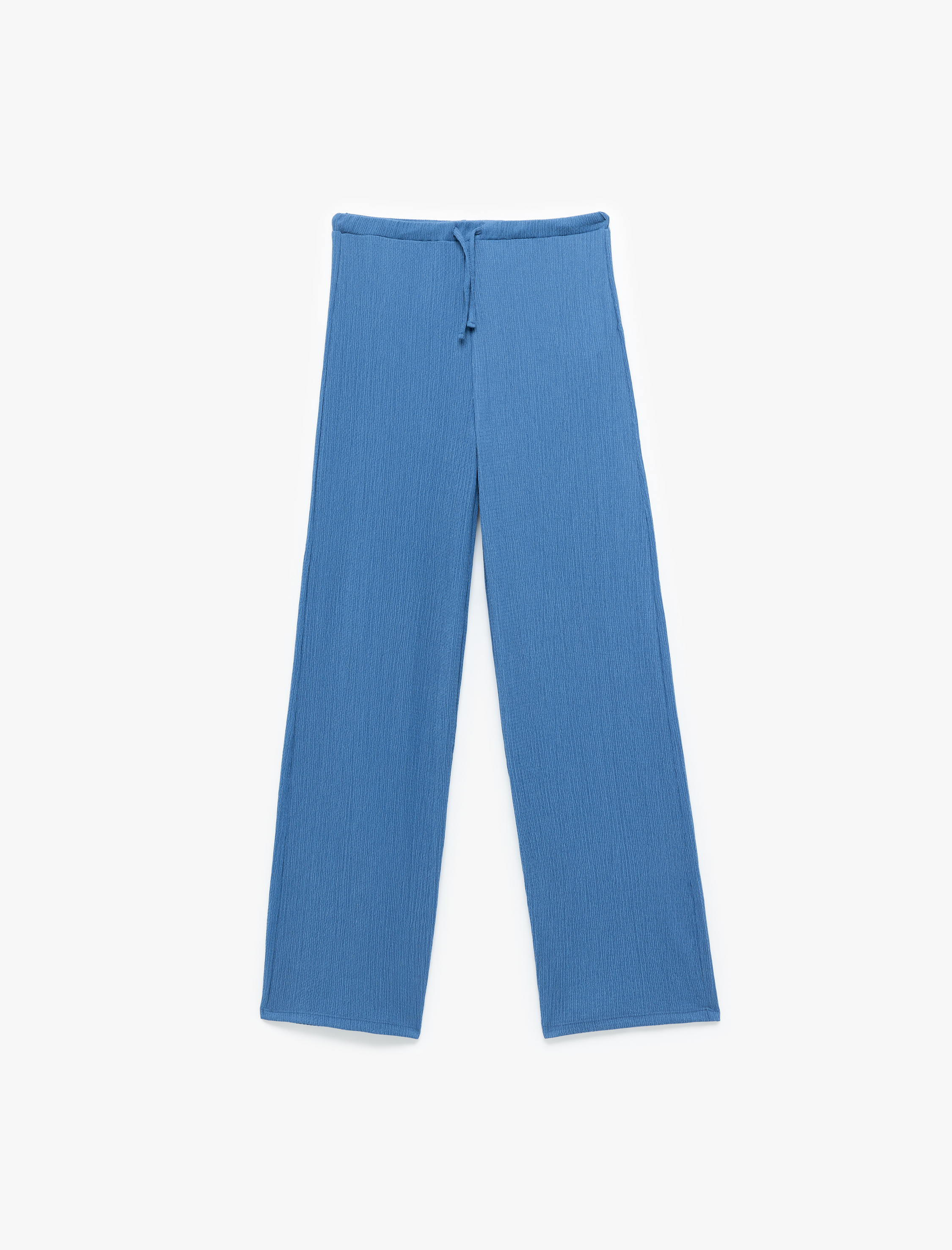   Beli Bağcıklı Yüksek Bel Bol Paça Bürümcük Rahat Kalıp Pantolon