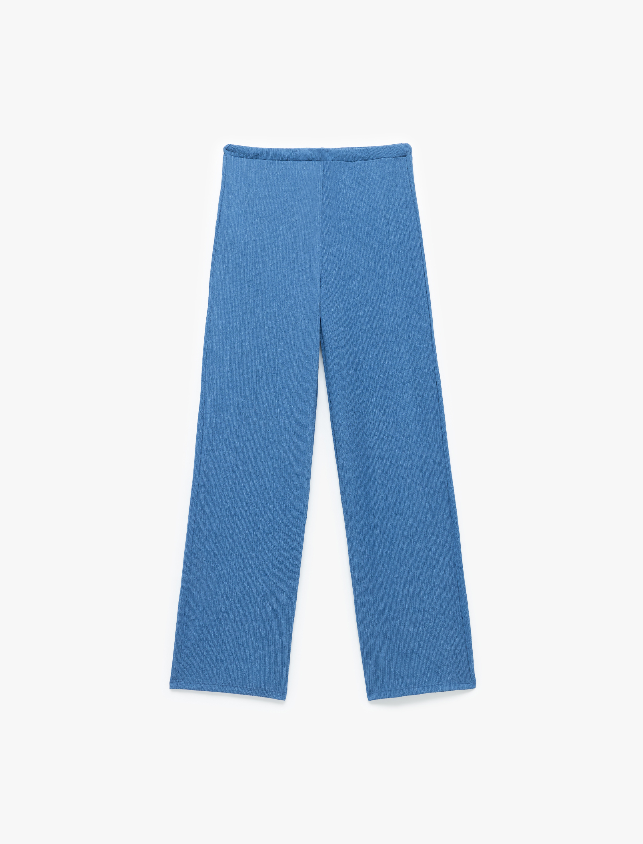   Beli Bağcıklı Yüksek Bel Bol Paça Bürümcük Rahat Kalıp Pantolon