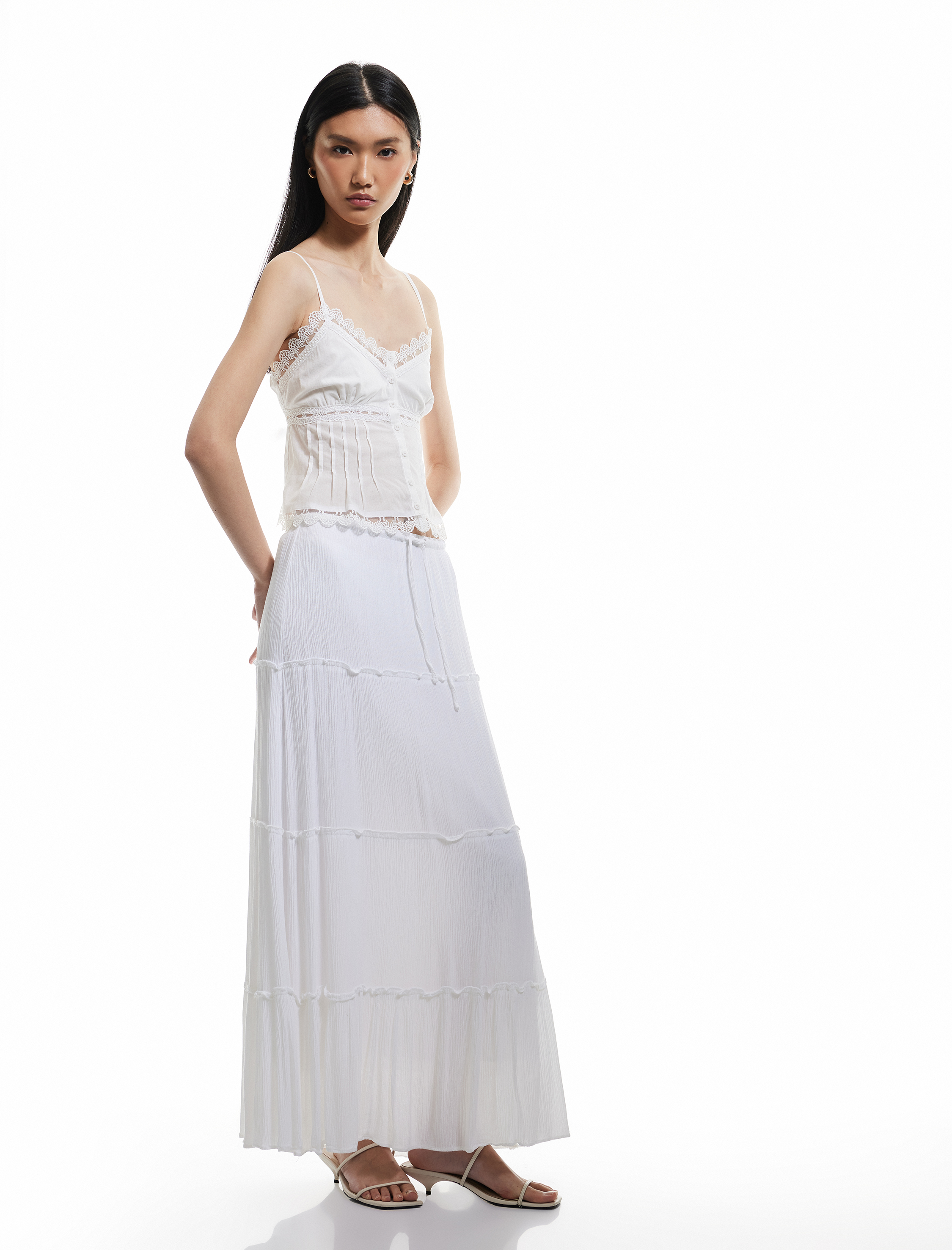   Astarlı Katlı Beli Bağlamalı Lastikli Kloş Uzun Etek