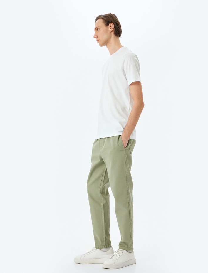  Normal Bel Straight Fit Pamuklu Beli Bağcıklı Pantolon