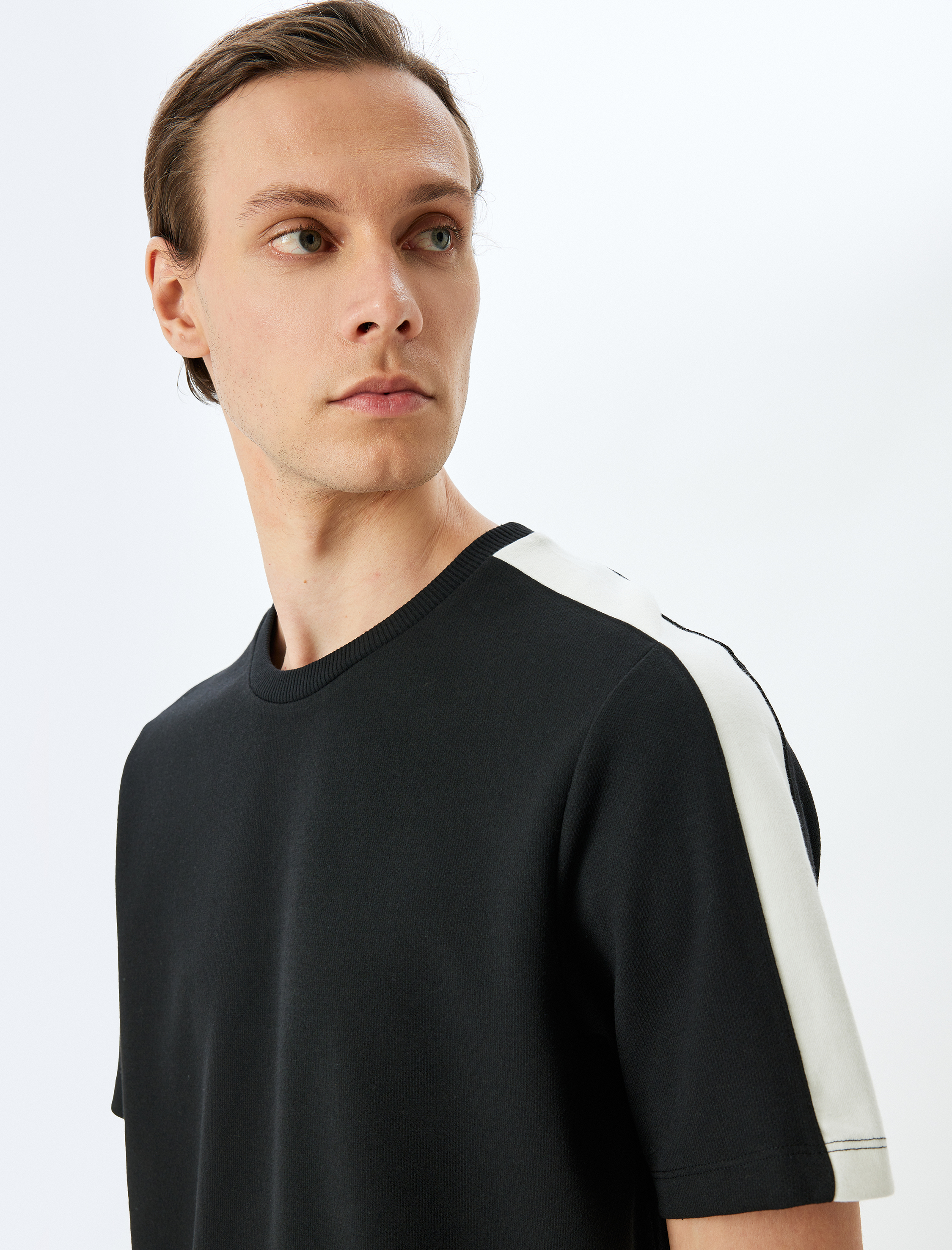   Şerit Detaylı Regular Fit Pike Tok Kumaş Pamuk Karışımlı Bisiklet Yaka Kısa Kollu Tişört