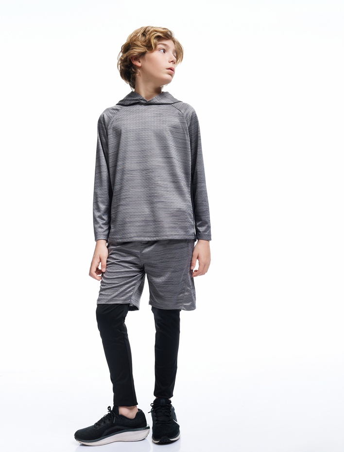 Erkek Çocuk Beli Bağlamalı Cep Detaylı Uzun Taytlı Koşu Şortu