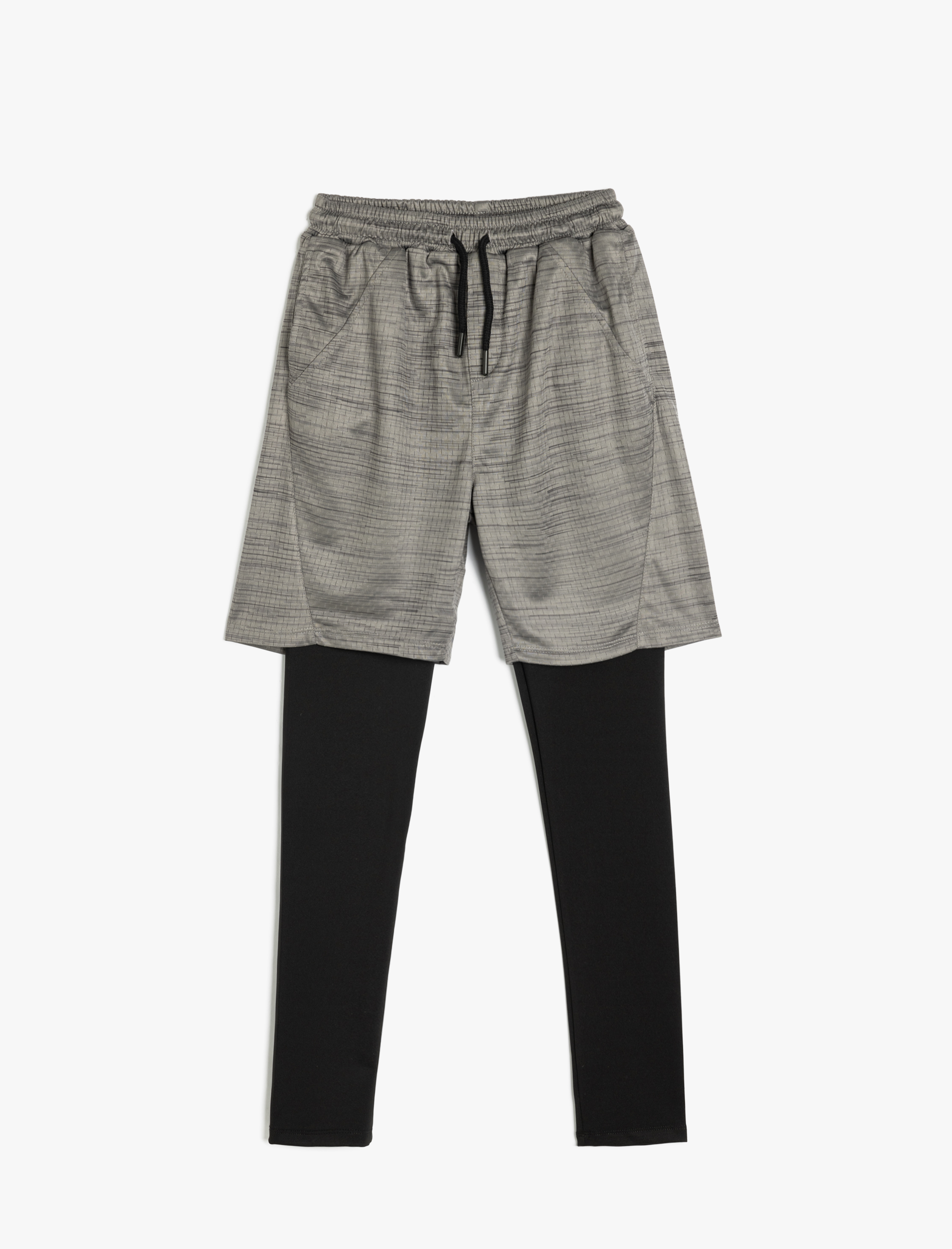  Erkek Çocuk Beli Bağlamalı Cep Detaylı Uzun Taytlı Koşu Şortu