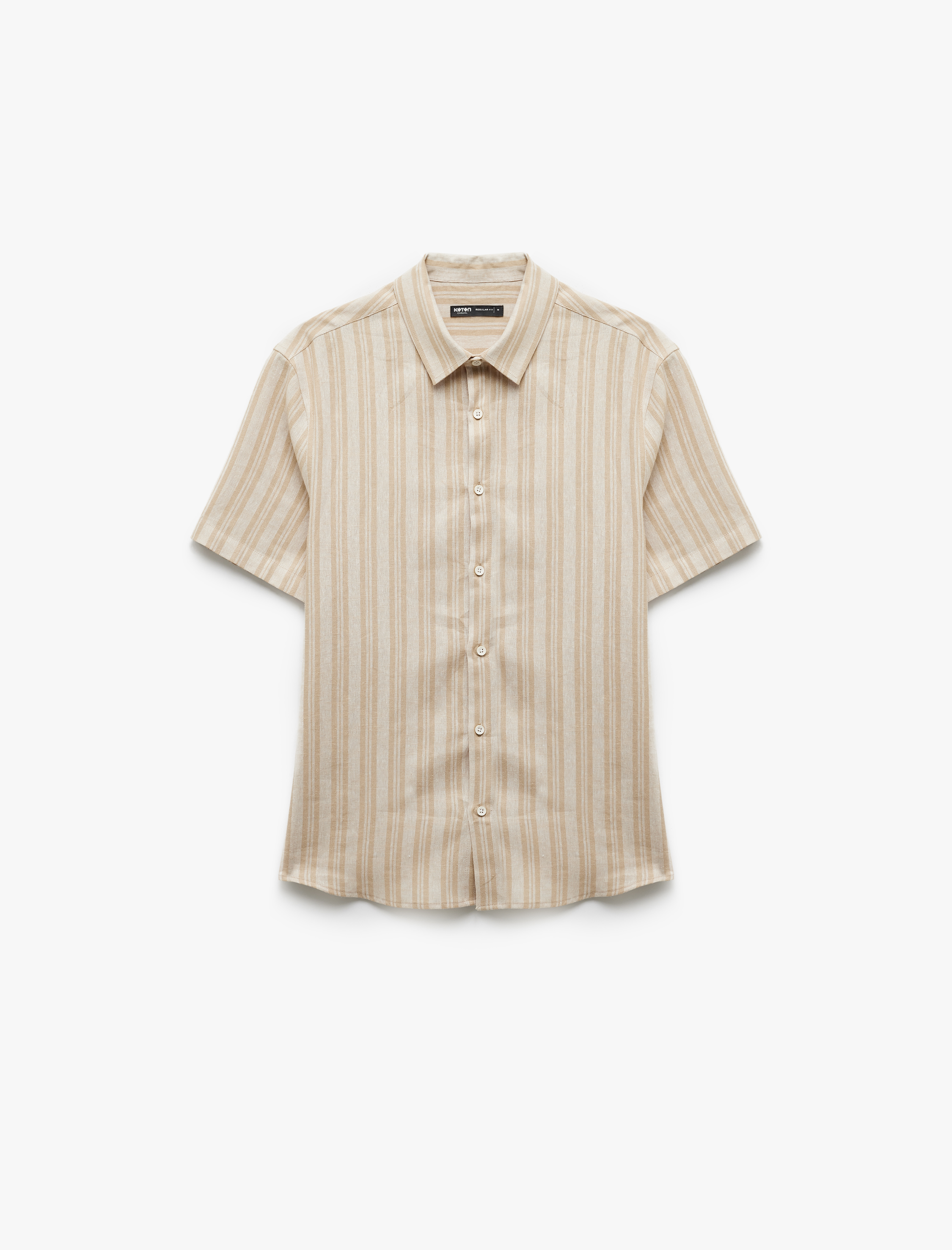   Kısa Kollu Regular Fit Çizgili Keten Karışımlı Gömlek