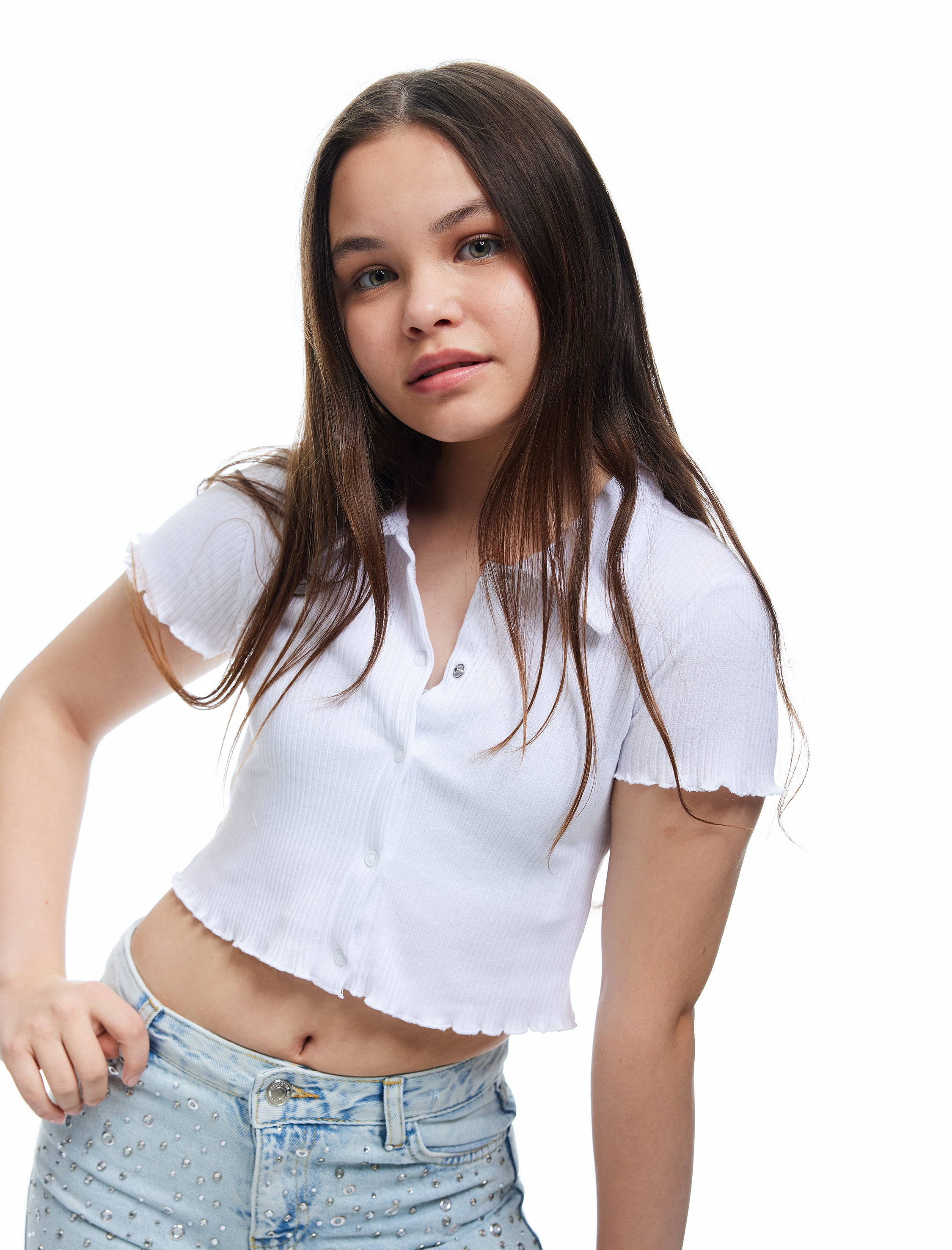  Kız Çocuk Düğmeli Kısa Kollu Basic Polo Yaka Pamuklu Tişört