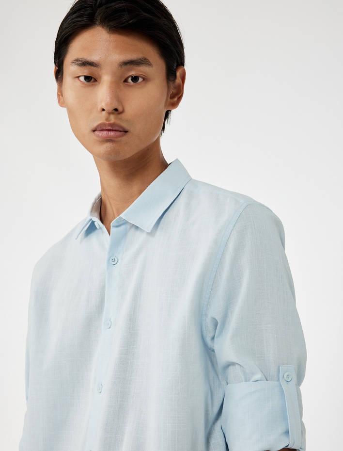  Uzun Kollu Pamuklu Regular Fit Kol Detaylı Klasik Gömlek