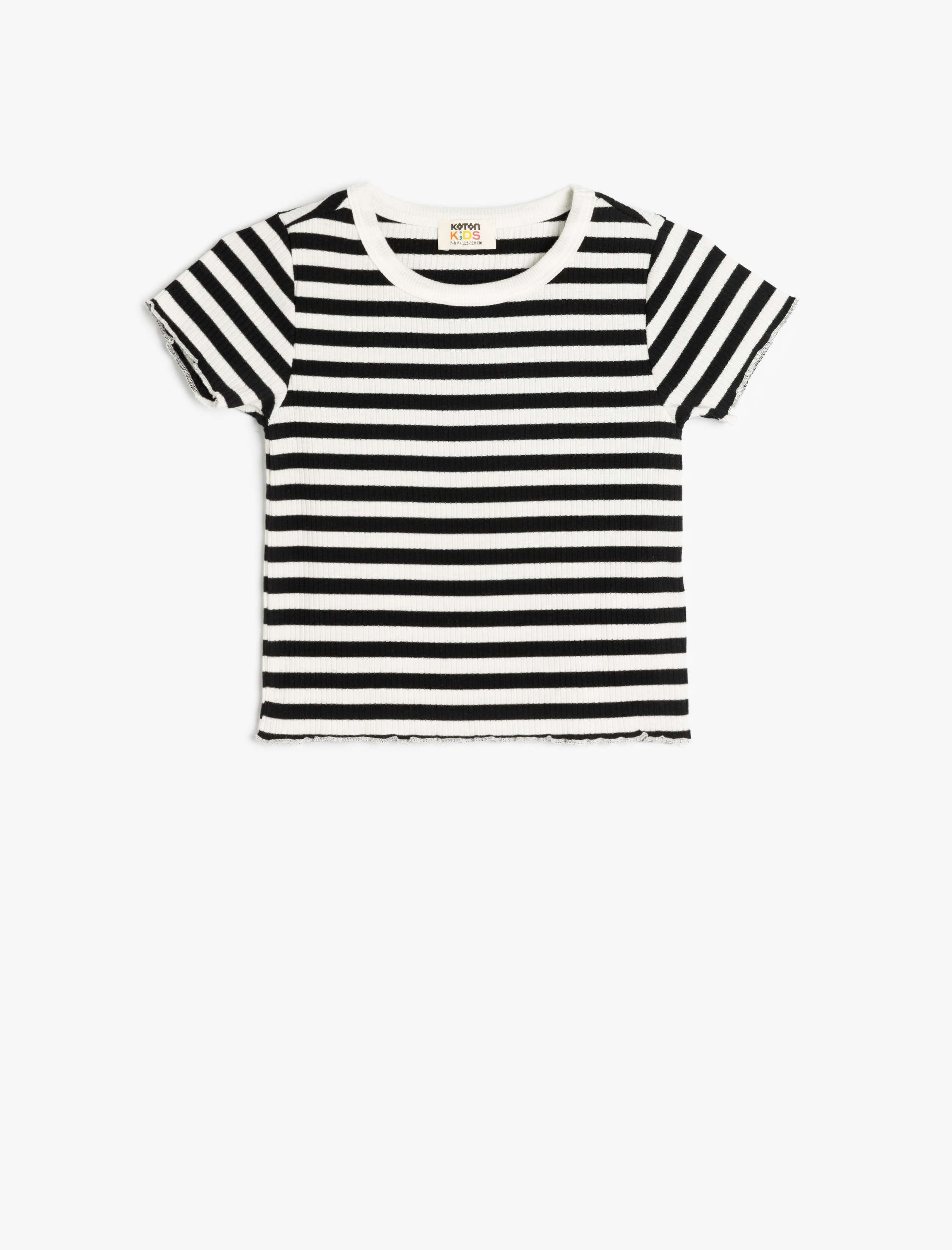  Kız Çocuk Kısa Kollu Bisiklet Yaka Çizgili Crop Tişört