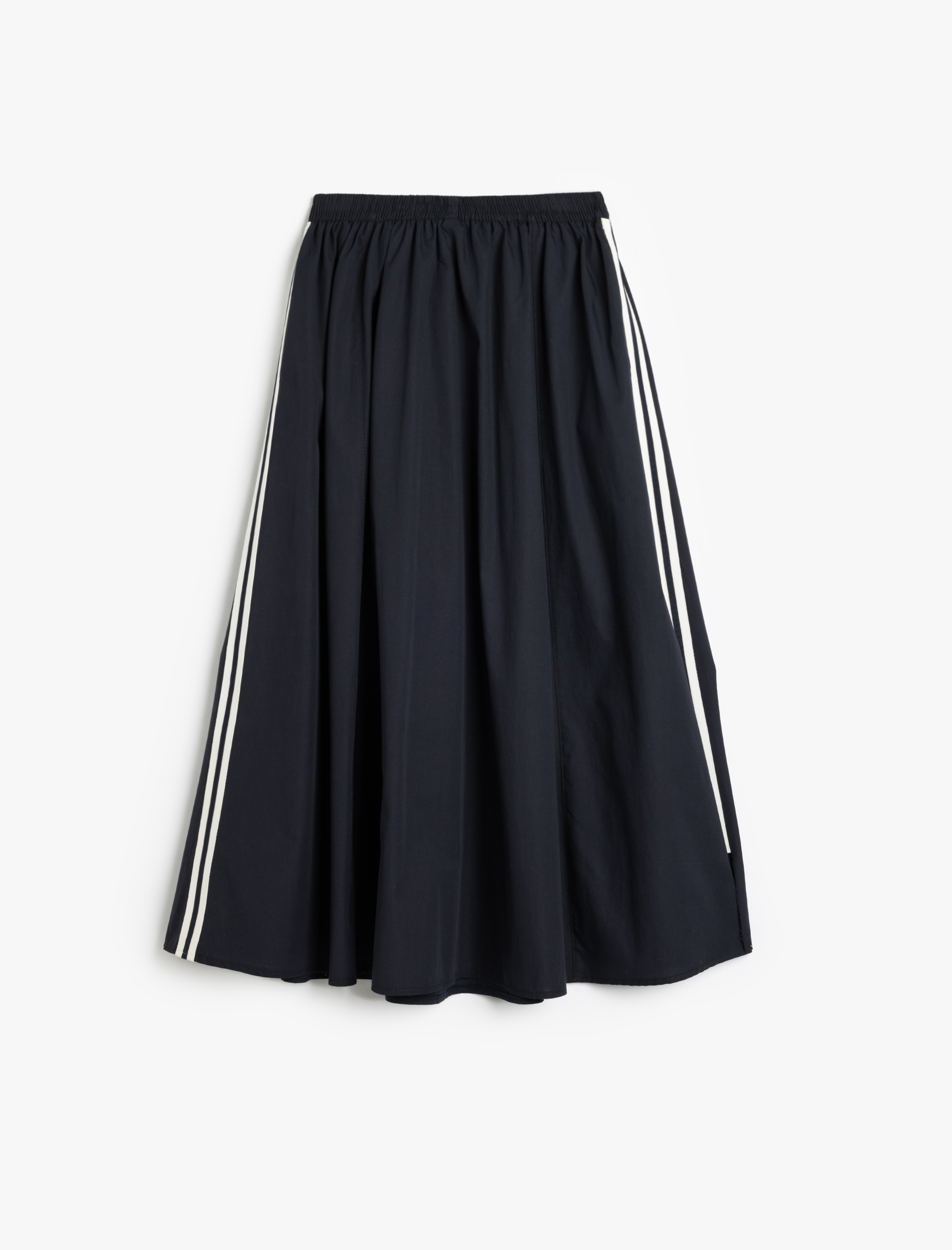   Pamuklu Yanları Çizgili Cepli Midi Boy Kloş Etek