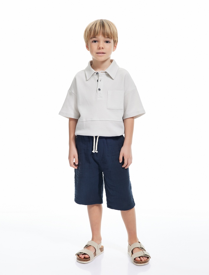 Erkek Çocuk Düğme Detaylı Polo Yaka Kısa Kollu Pamuklu Tişört