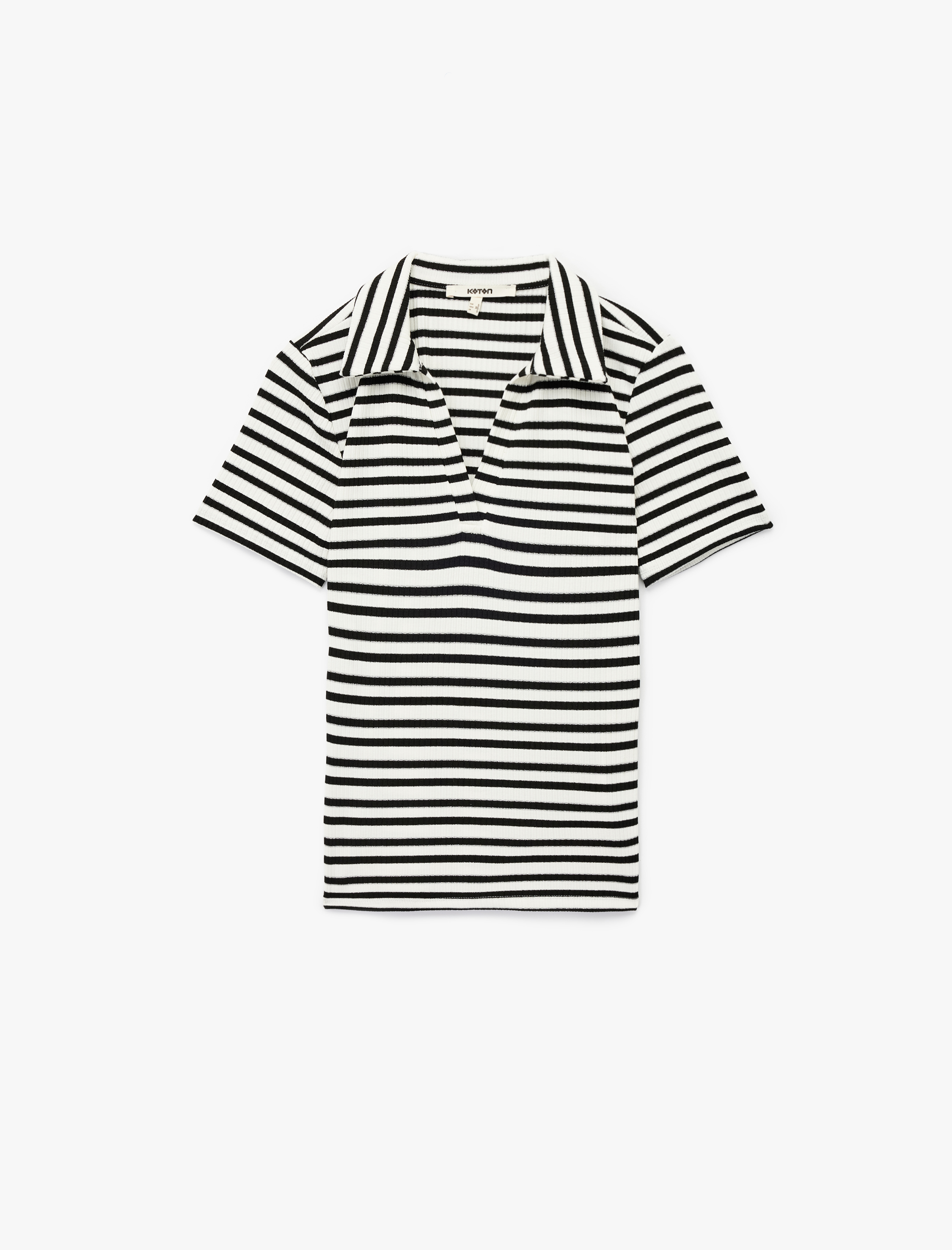   Viskon Karışımlı Kısa Kollu Çizgili Polo Yaka Tişört