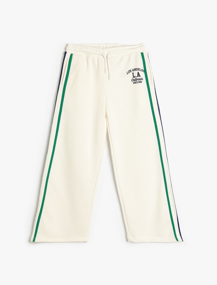 Kız Çocuk Baskı Detaylı Beli Bağlamalı Cepli Biyeli Eşofman Altı