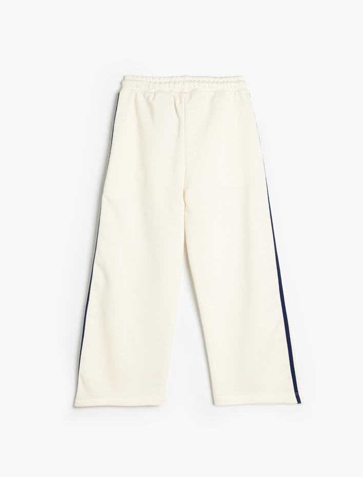 Kız Çocuk Baskı Detaylı Beli Bağlamalı Cepli Biyeli Eşofman Altı