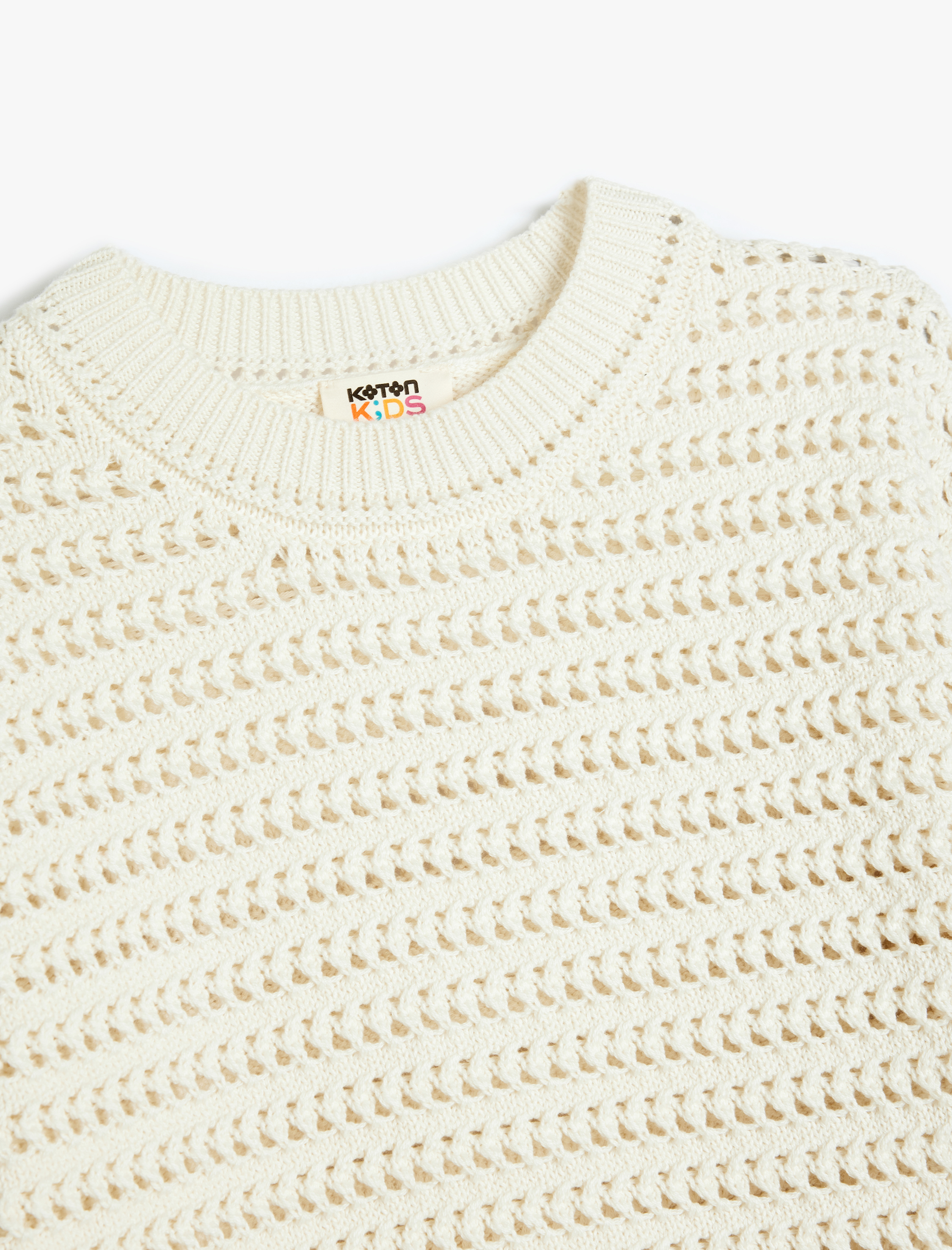  Kız Çocuk Kısa Kollu Bisiklet Yaka Ajurlu Triko Tişört