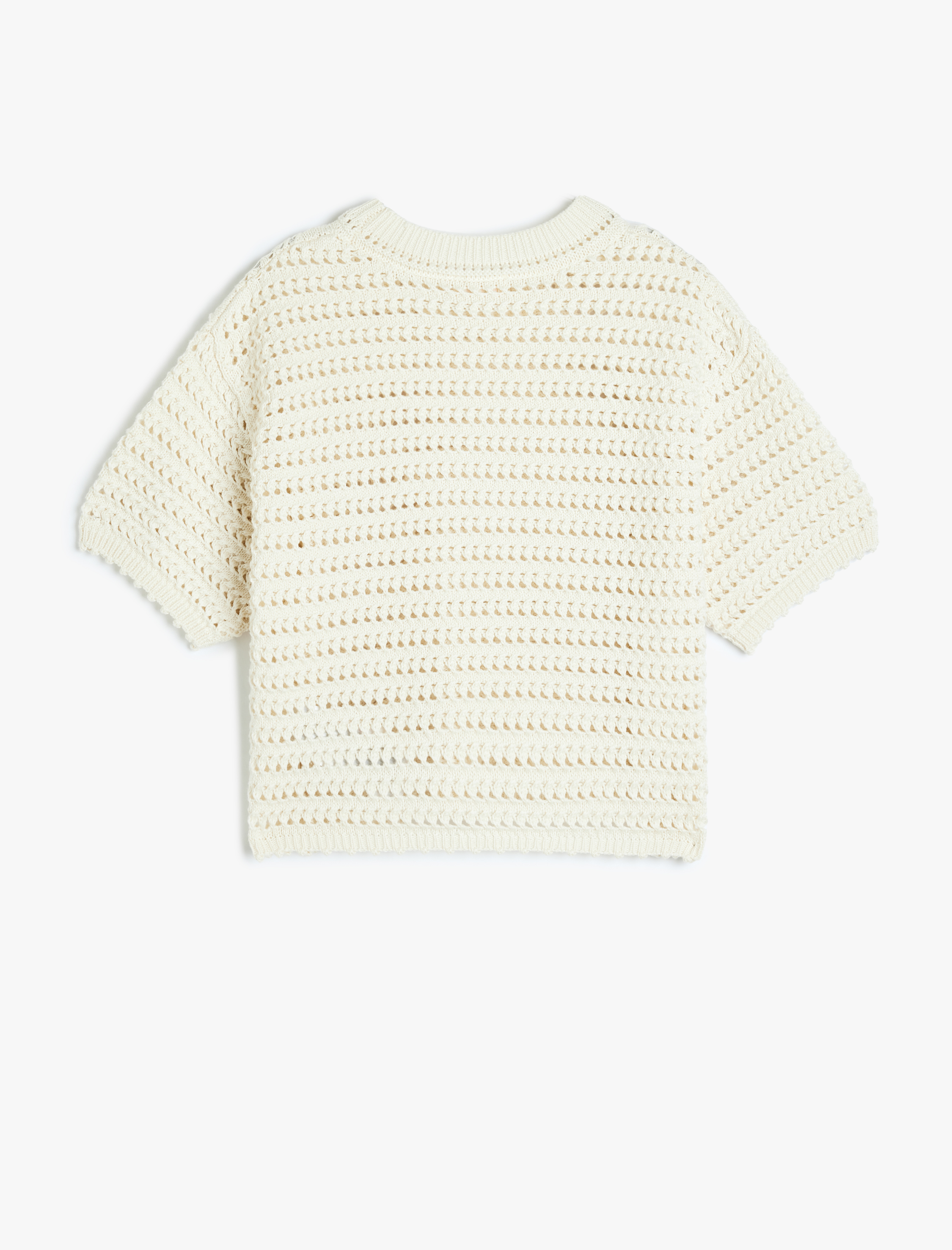  Kız Çocuk Kısa Kollu Bisiklet Yaka Ajurlu Triko Tişört