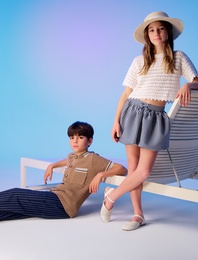 Kısa Kollu Bisiklet Yaka Ajurlu Triko Tişört