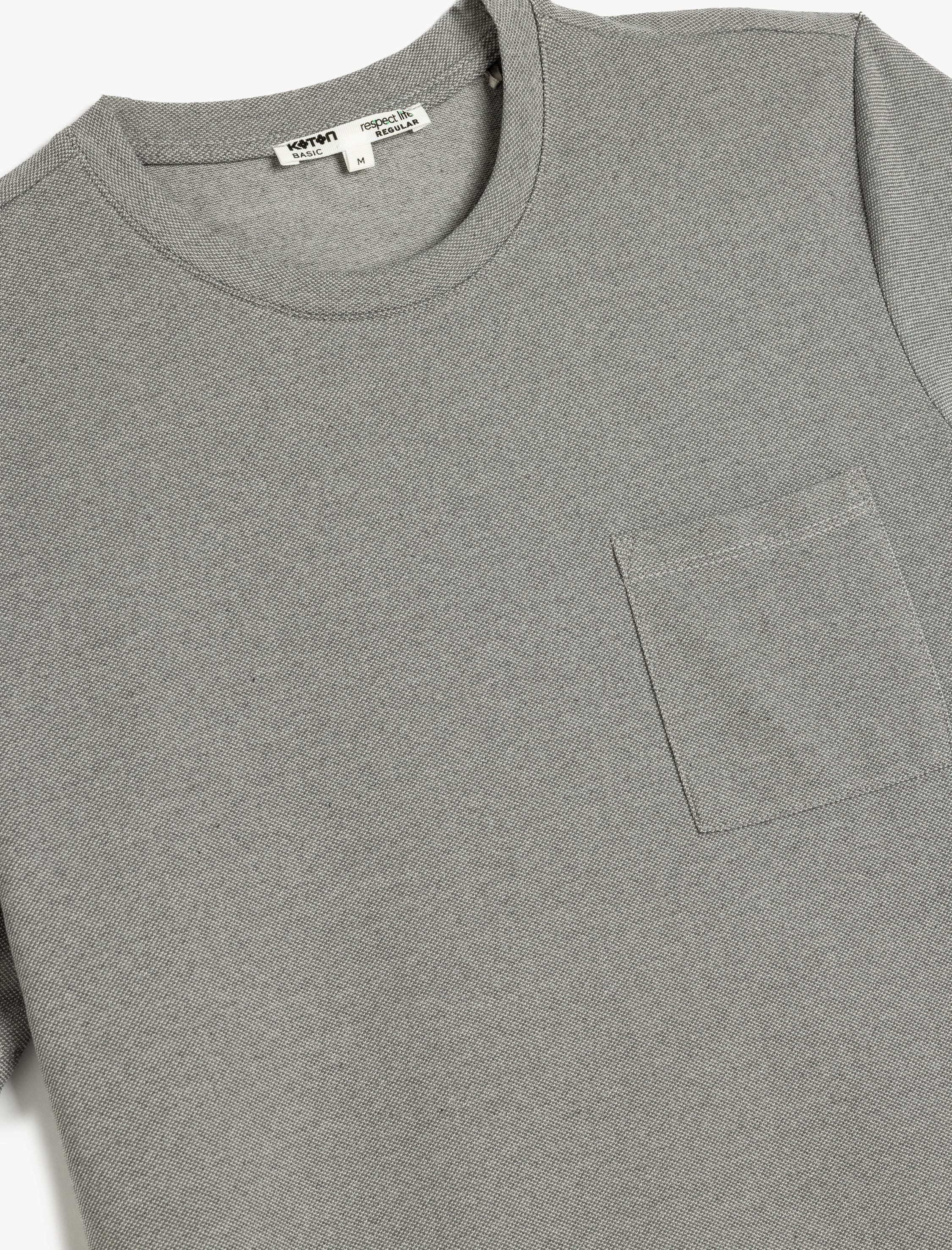   Cep Detaylı Bisiklet Yaka Regular Fit Pike Kumaş Kısa Kollu Basic Tişört