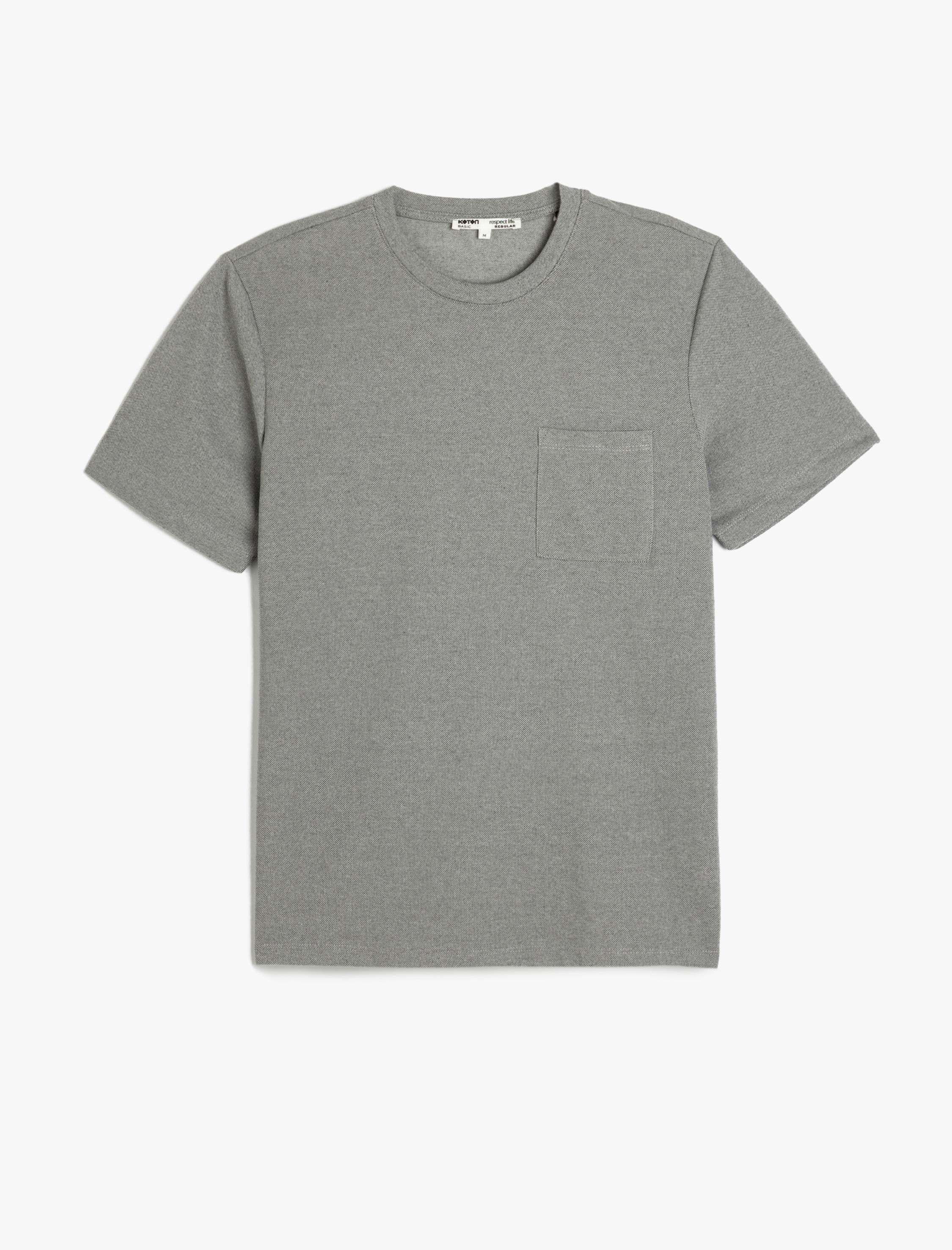   Cep Detaylı Bisiklet Yaka Regular Fit Pike Kumaş Kısa Kollu Basic Tişört