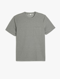 Cep Detaylı Bisiklet Yaka Regular Fit Pike Kumaş Kısa Kollu Basic Tişört