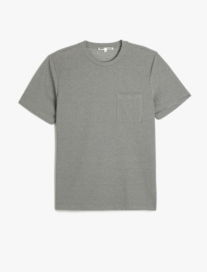  Cep Detaylı Bisiklet Yaka Regular Fit Pike Kumaş Kısa Kollu Basic Tişört