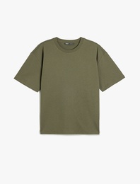 Basic Bisiklet Yaka Pamuklu Tok Kumaş Kısa Kollu Oversize Tişört