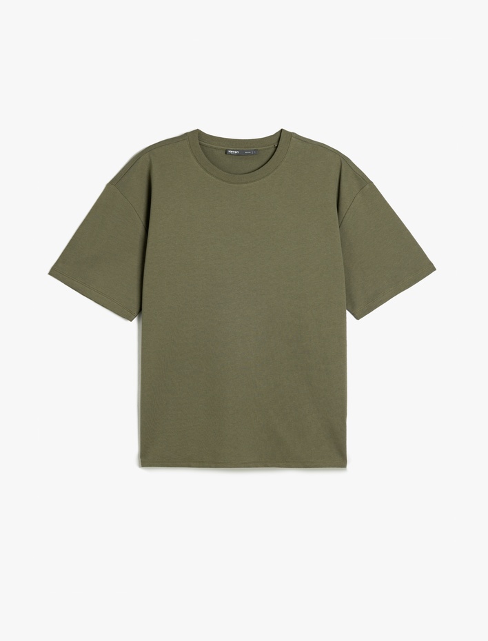  Basic Bisiklet Yaka Pamuklu Tok Kumaş Kısa Kollu Oversize Tişört