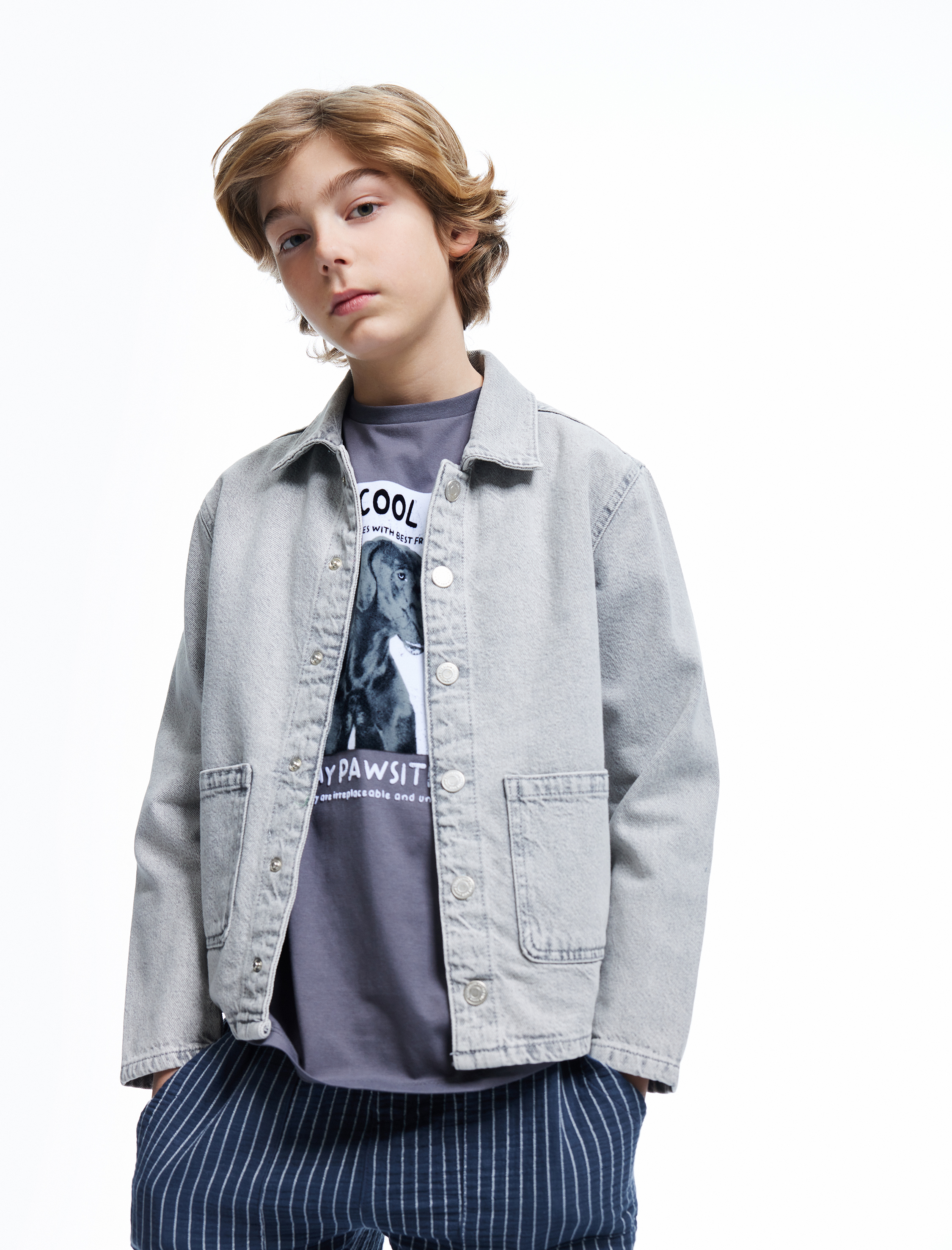  Erkek Çocuk Pamuklu Uzun Kollu Cep Detaylı Denim Ceket