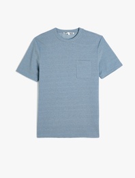 Cep Detaylı Bisiklet Yaka Regular Fit Pike Kumaş Kısa Kollu Basic Tişört