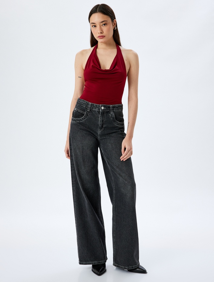  Degaje Yaka Kolsuz Slim Fit Bluz