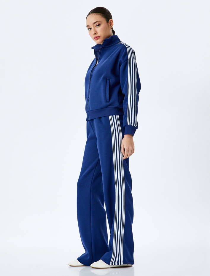  Şardonlu Şerit Detaylı Beli Lastikli Geniş Paça Rahat Kalıp Eşofman Altı