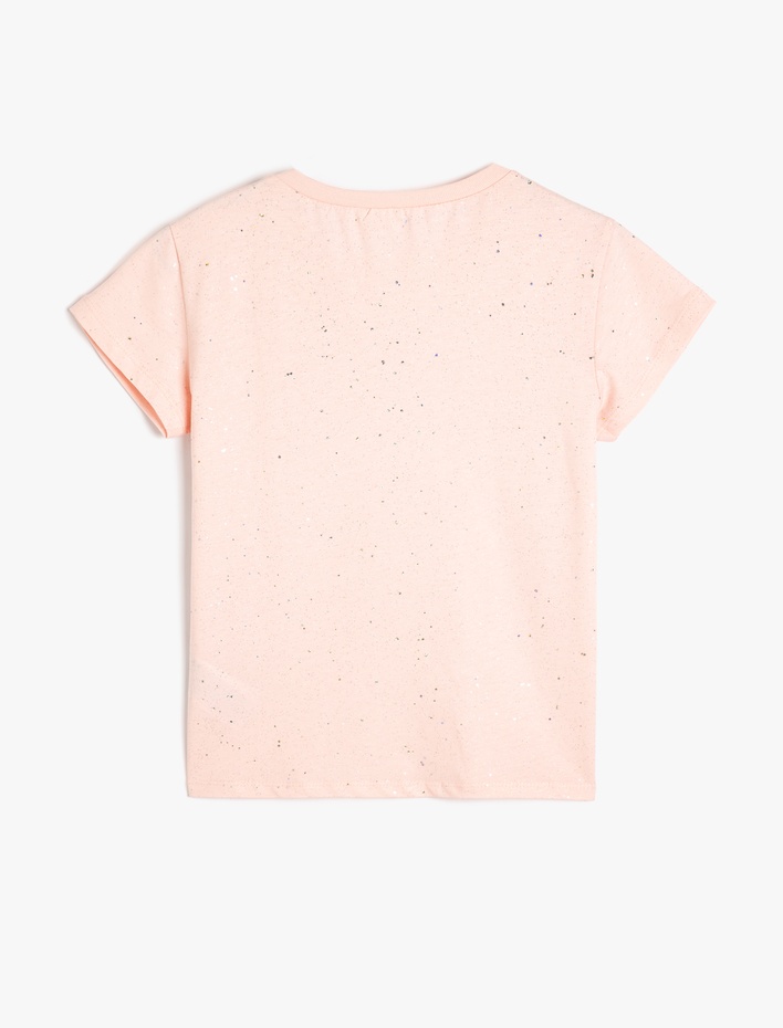 Kız Çocuk Sim Detaylı Bisiklet Yaka Pamuklu Tişört