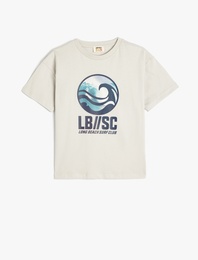 Bisiklet Yaka Kısa Kollu Pamuklu Baskı Detaylı Oversize Tişört