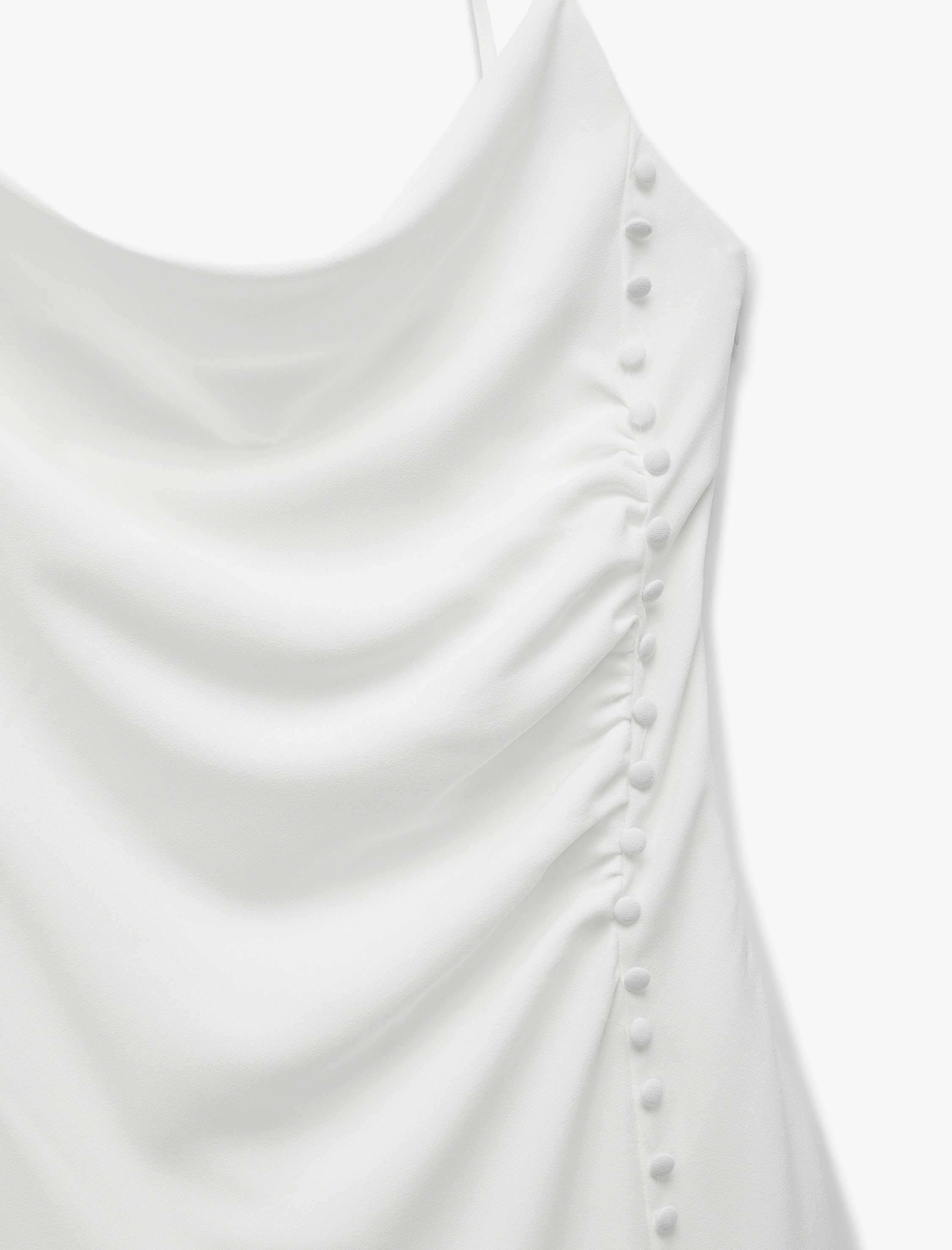   Yırtmaç Detaylı Degaje Yaka Kolsuz Drapeli Uzun Elbise