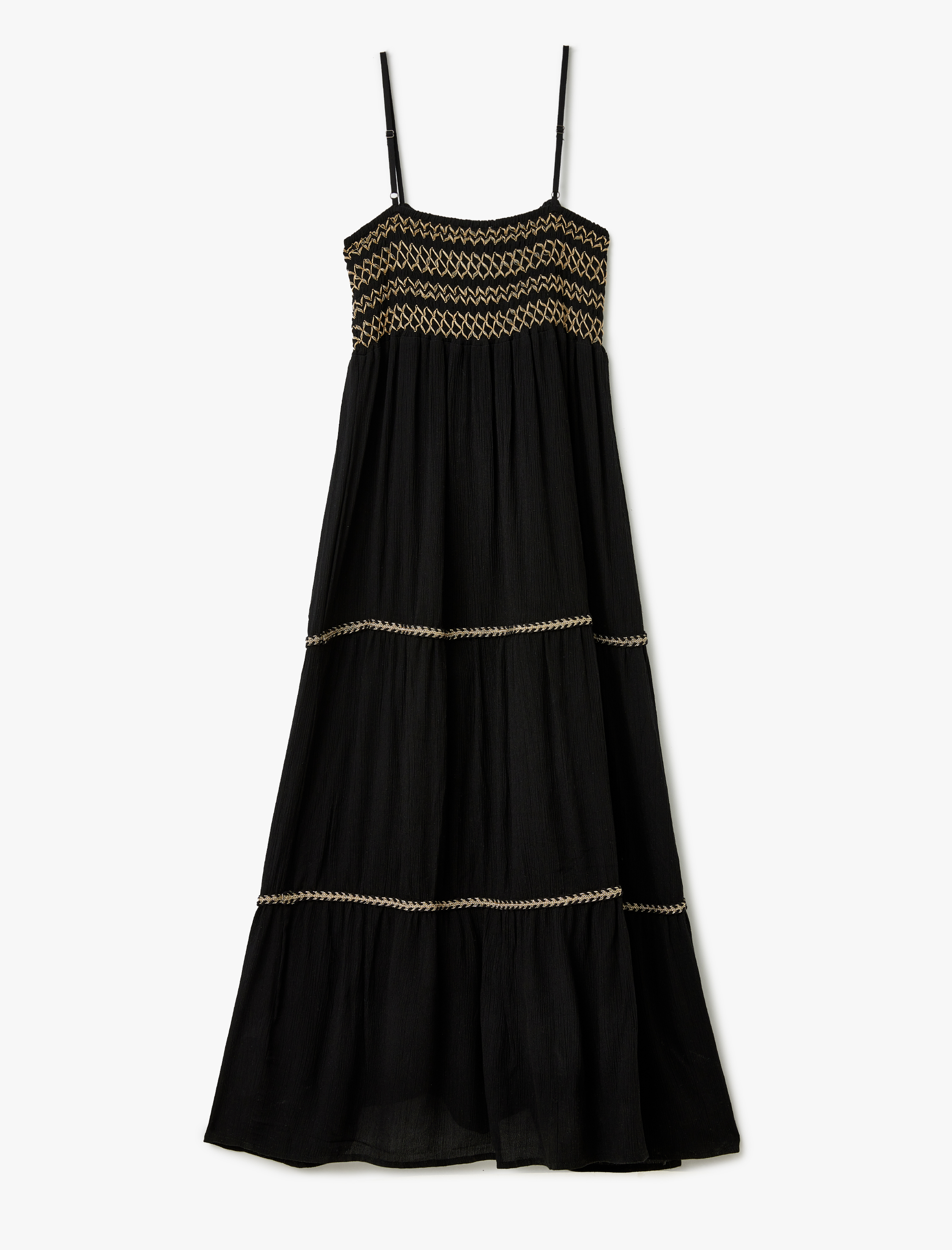   Kroşe Detaylı İnce Askılı Viskon Uzun Elbise