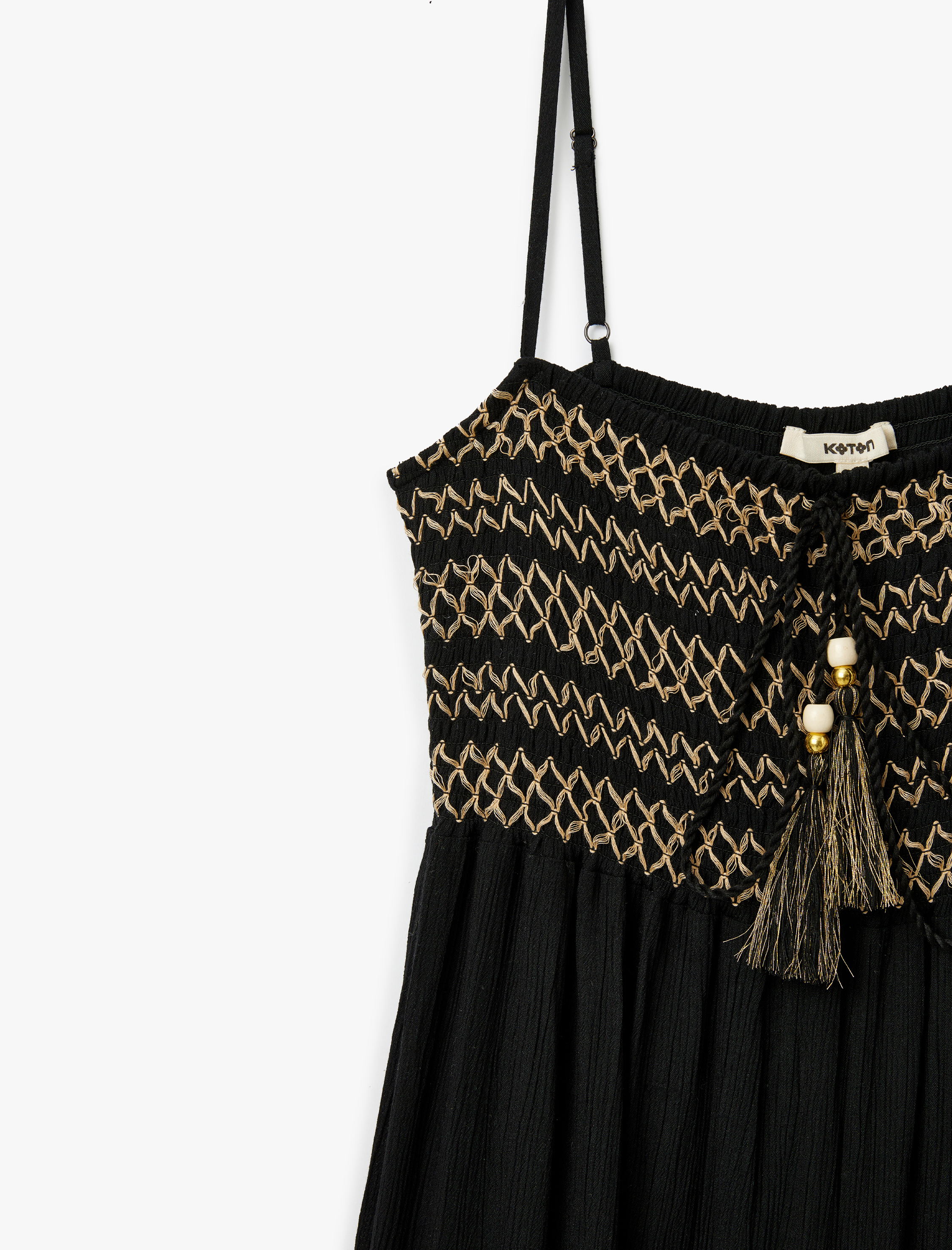   Kroşe Detaylı İnce Askılı Viskon Uzun Elbise