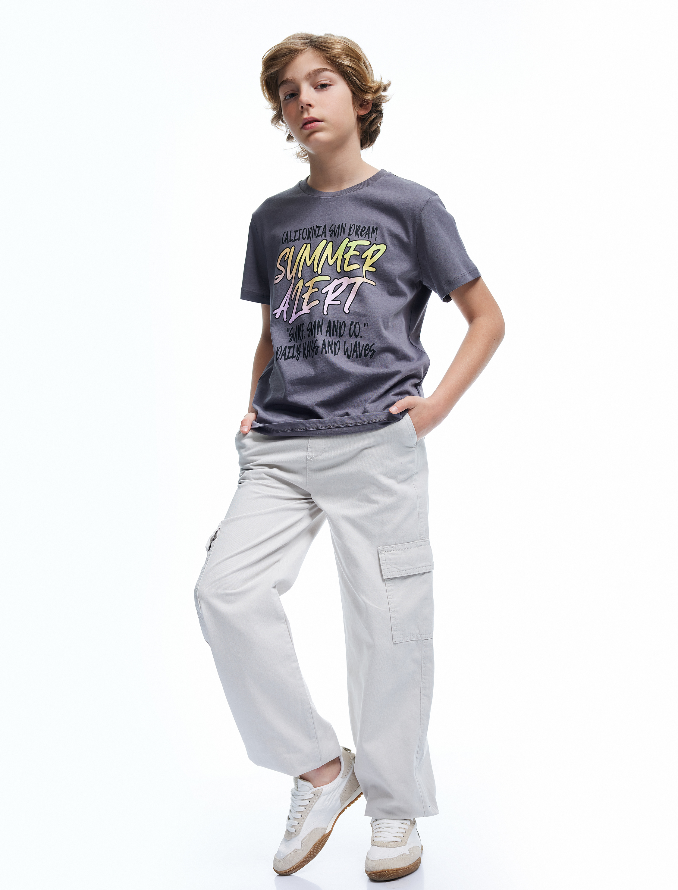  Erkek Çocuk Beli Bağcıklı Kapaklı Cep Detaylı Pamuklu Jogger Pantolon