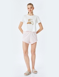 Kedi Baskılı Pamuklu Kadın Şortlu Pijama Takımı