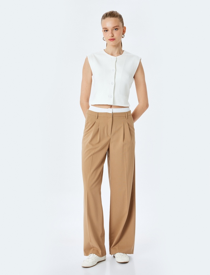  Düğmeli Kolsuz Bisiklet Yaka Viskon Karışımlı Bluz