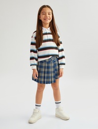 Ekoseli Kemer Detaylı Viskon Karışımlı Şort Etek