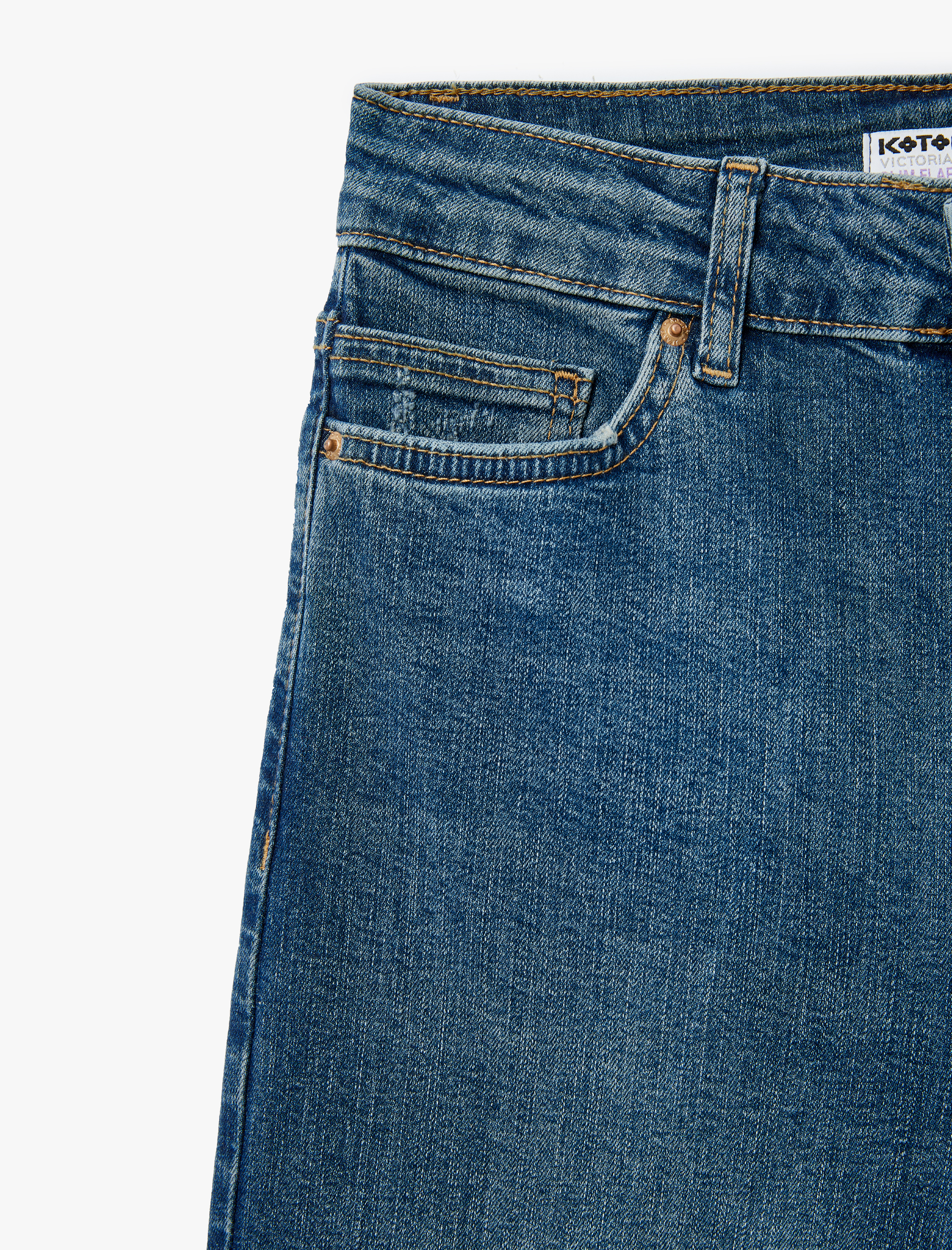   Yüksek Bel Slim Fit Yıpratılmış İspanyol Paça Denim Pantolon -  Flare Jeans