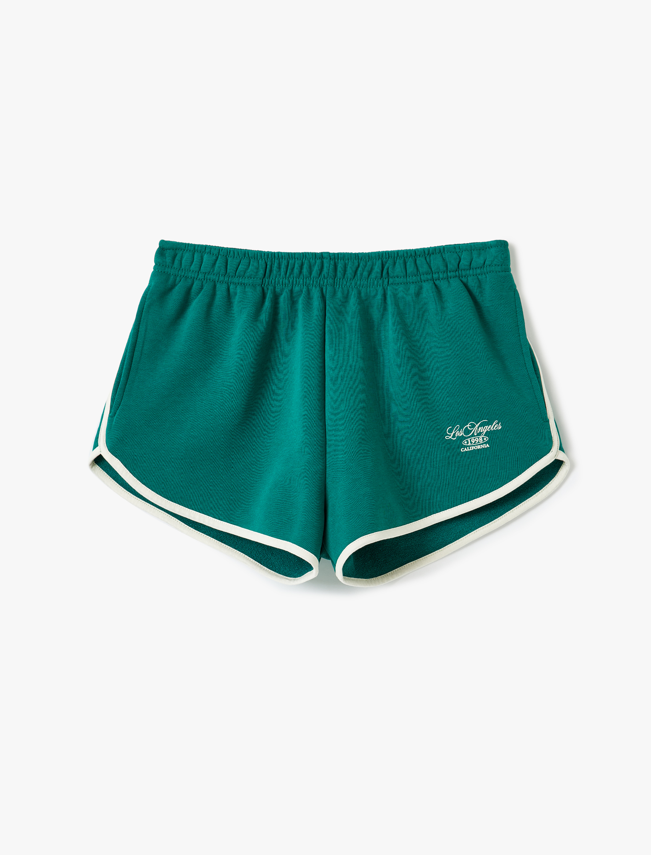   Cep Detaylı Beli Lastikli Slogan Baskılı Biyeli Slim Fit Mini Şort