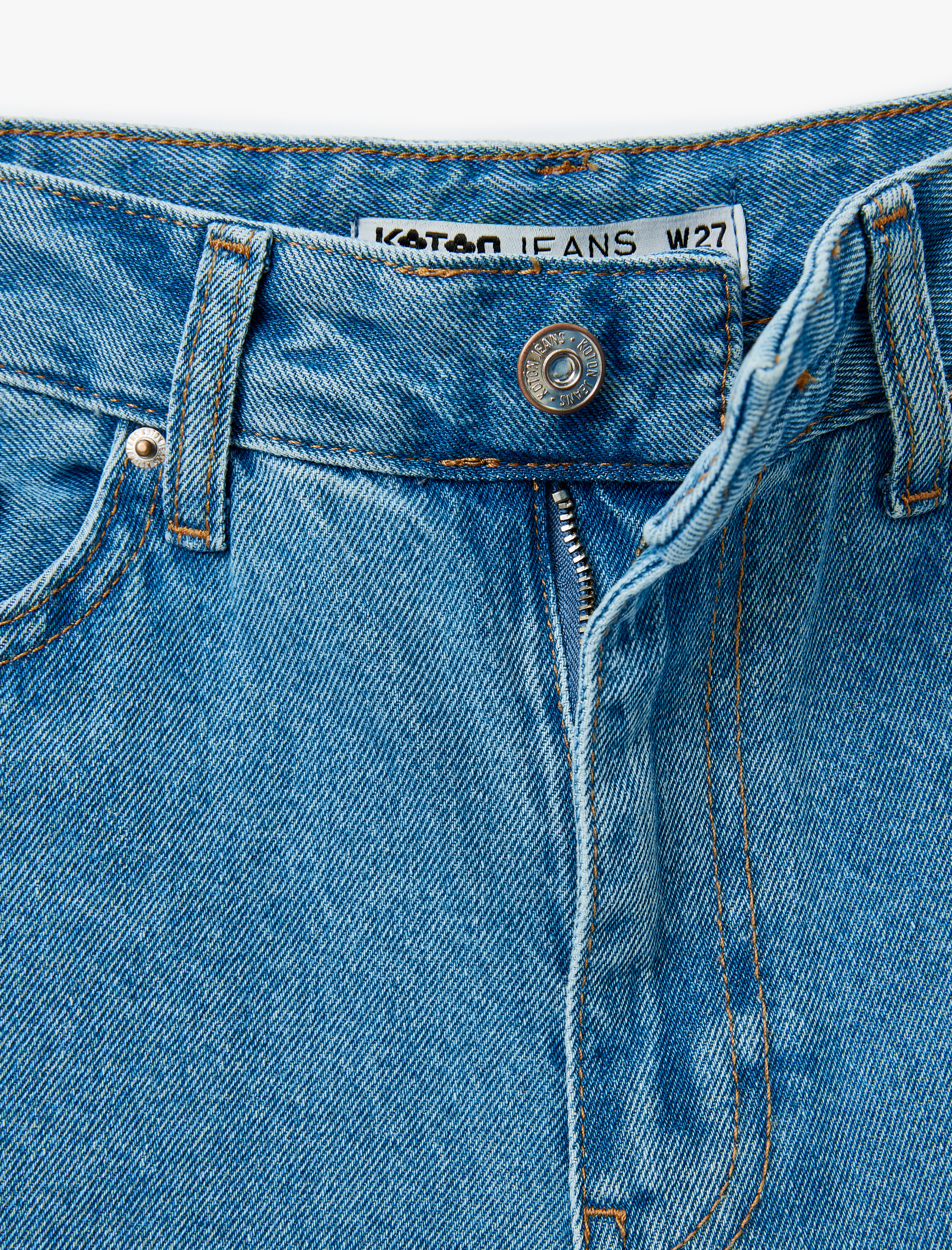   Yüksek Bel Düğmeli Cepli Kısa Geniş Paça Denim Pantolon -  Crop Wide Leg Jeans