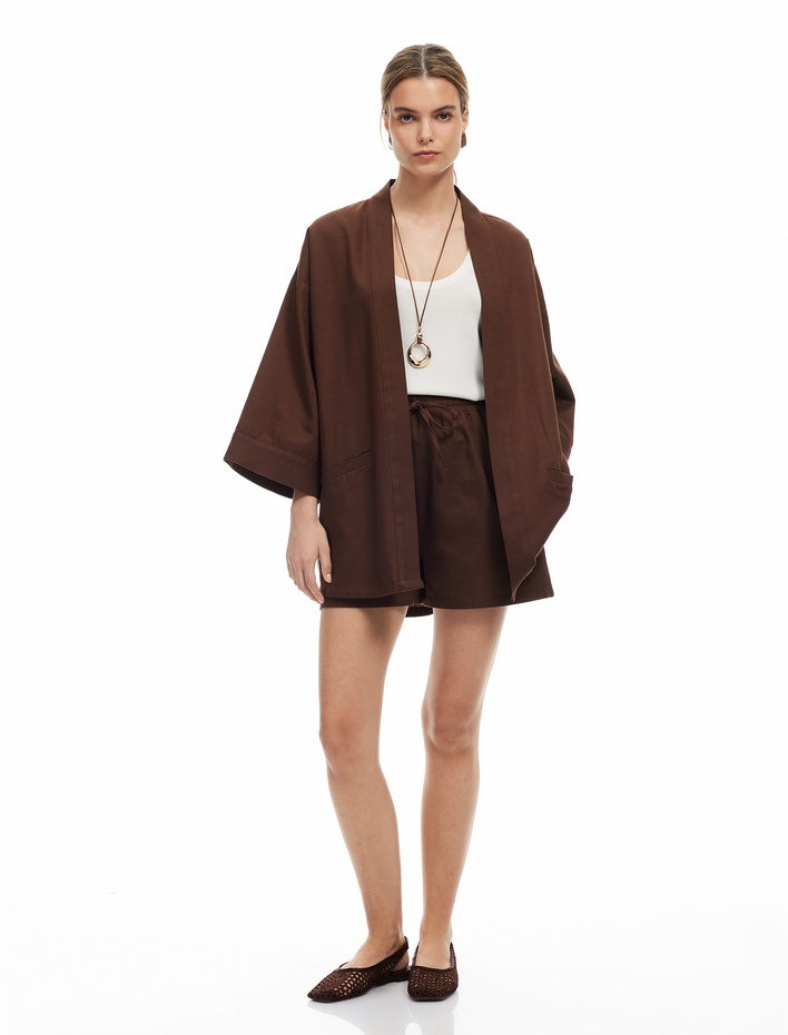  Pamuklu Regular Fit Cepli Beli Bağcıklı Kısa Şort