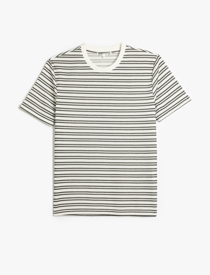  Çizgili Kısa Kollu Bisiklet Yaka Slim Fit Tişört